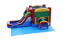 Hybrid double lane bounce house w/ slide